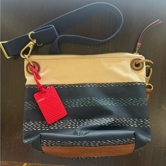 Fossil Blue Purse Bag Crossbody And Red Tag Clean! Coastal Fall Handbag - Picture 1 of 12